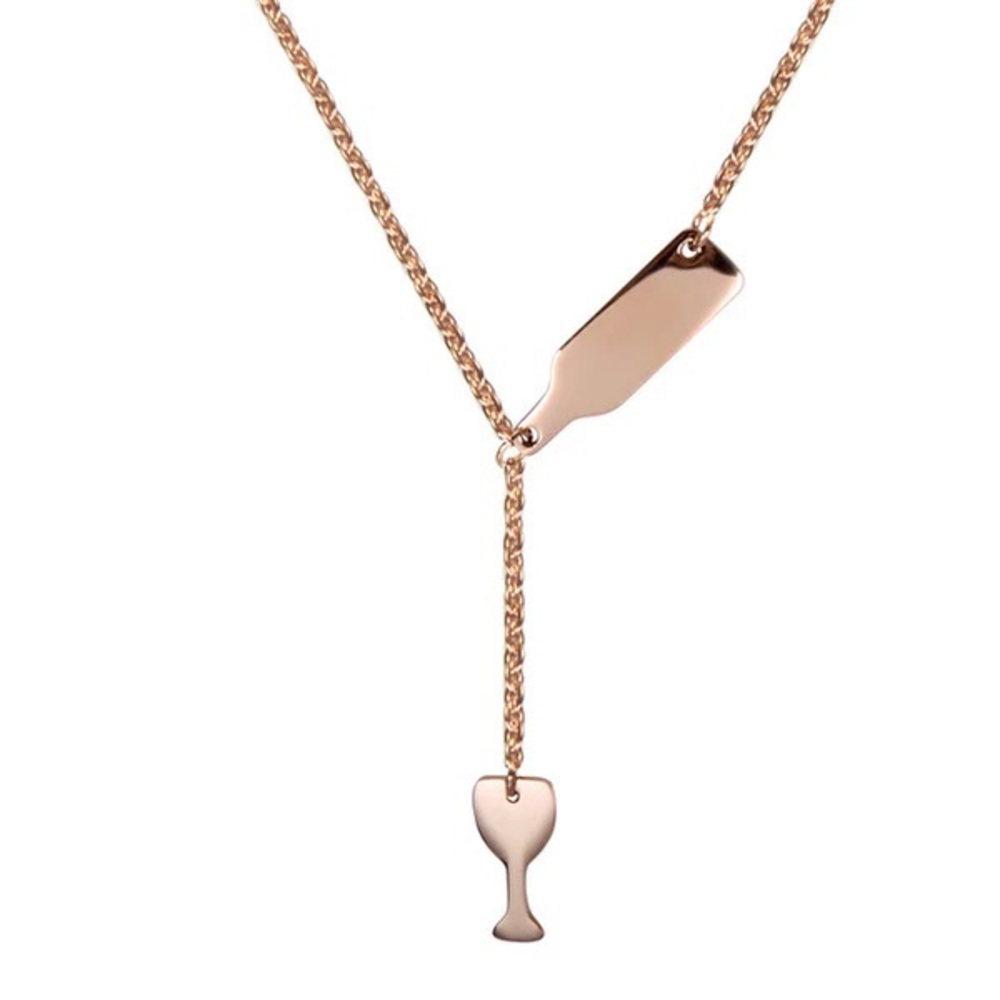 Rose gold Boho Boutique bottle of wine necklace